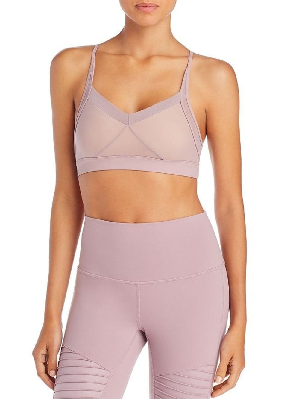 ALO Yoga Light Mauve V-Neck Soft Support Sports Bra